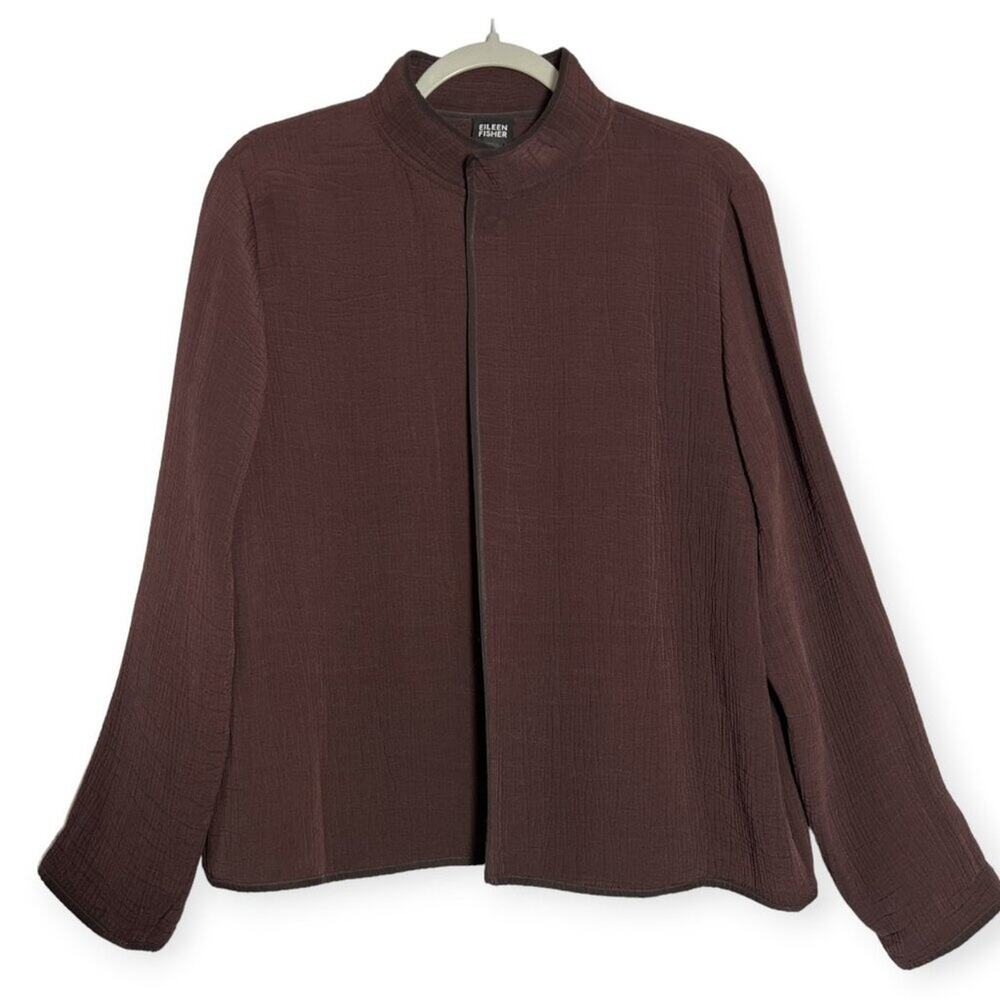 Eileen Fisher Silk Sponge Open Jacket SIZE S Maroon Brown Magnetic Collar Coat - Picture 1 of 8